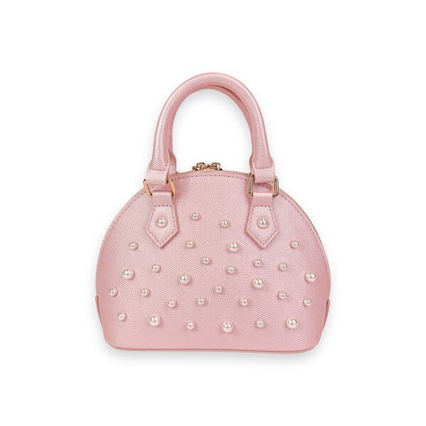 Pearl Studs Pink Leather Barrel bag