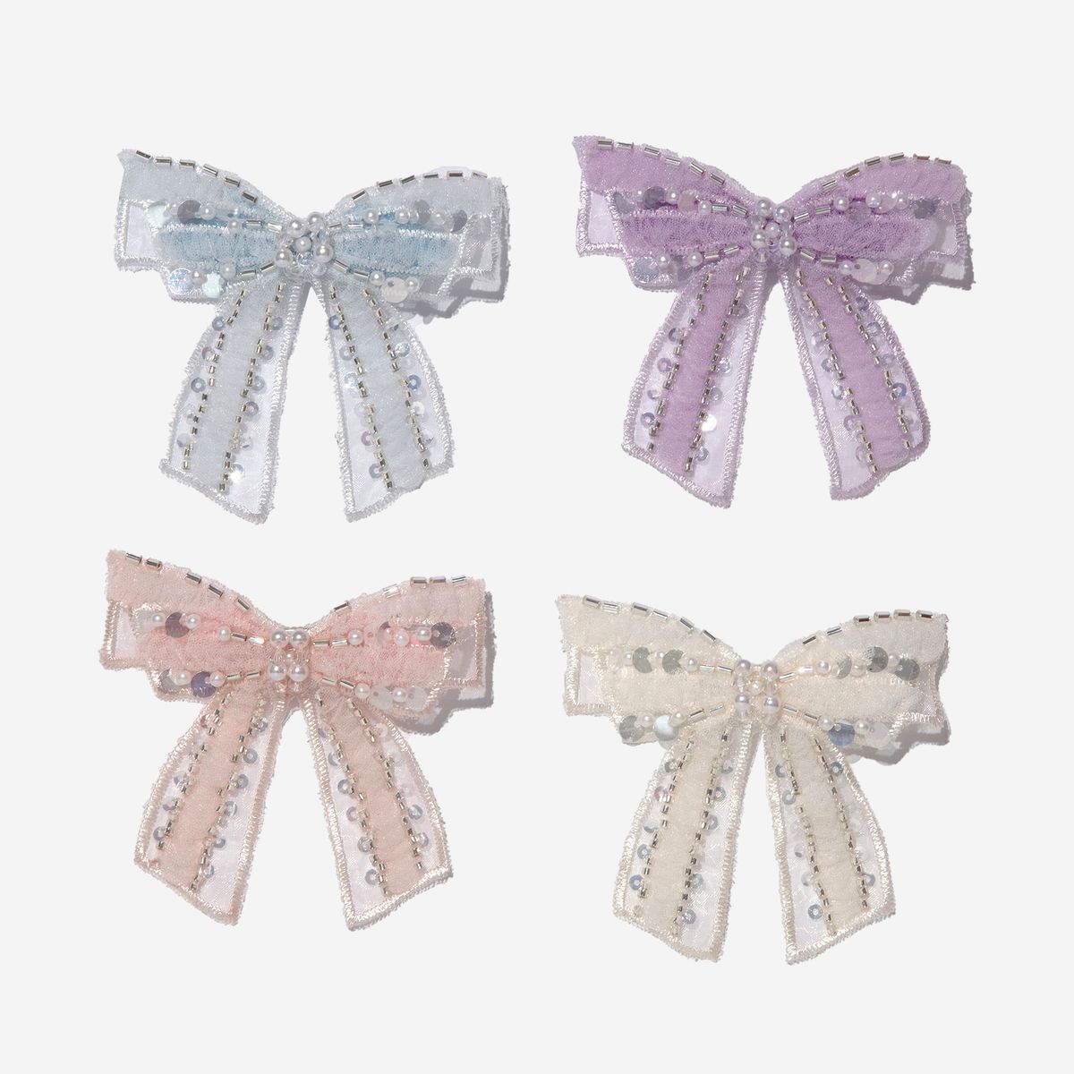 Pastel Purple Tulle Pearl/Beaded Hair Bow