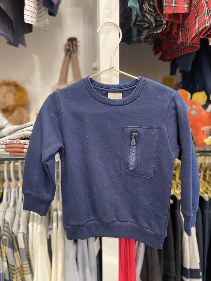 Navy Blue Jersey Top w/Zipper Pocket