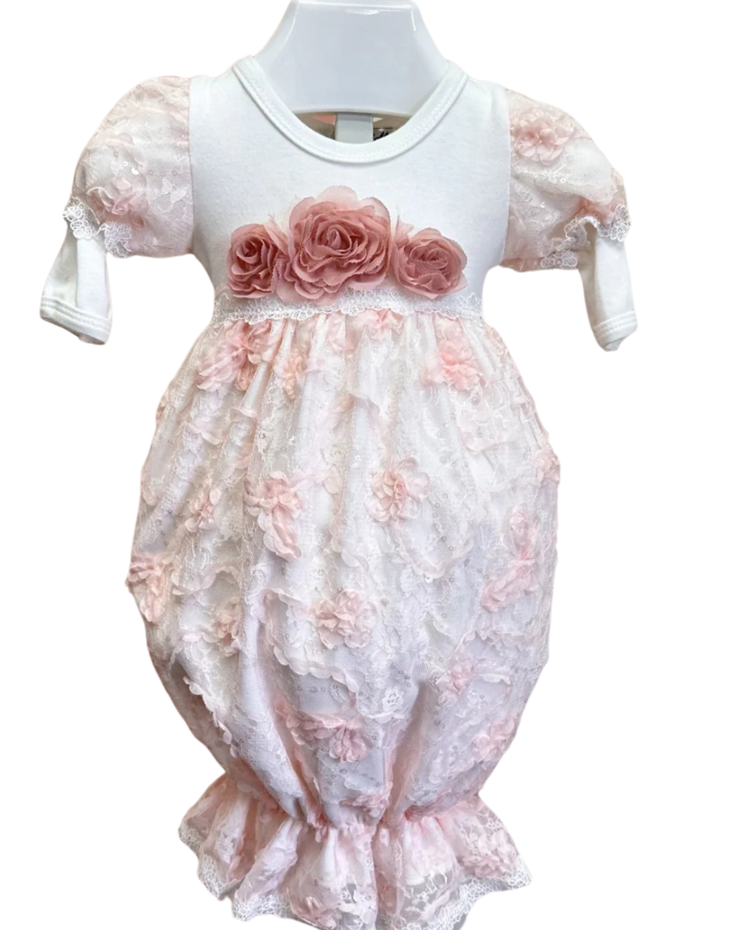 Pink Ribbon Embroidered Lace Gown