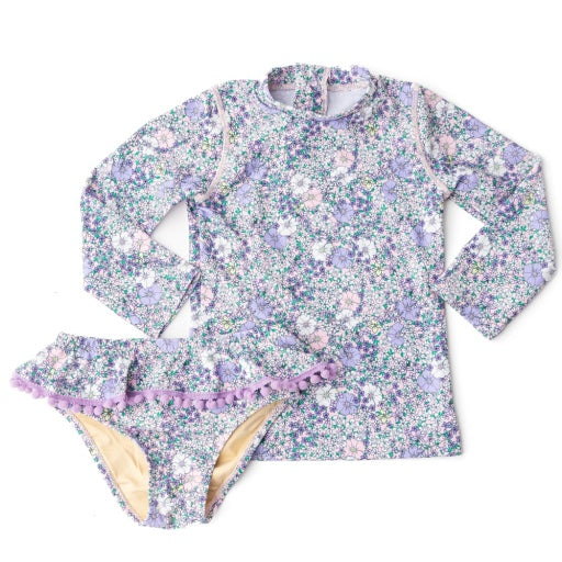 Purple Flower Power 2 Piece Rash Guard Set