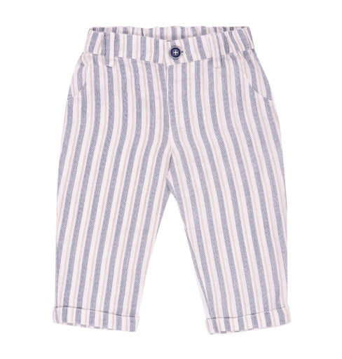 BLUE AND WHITE STRIPED LINEN TROUSERS