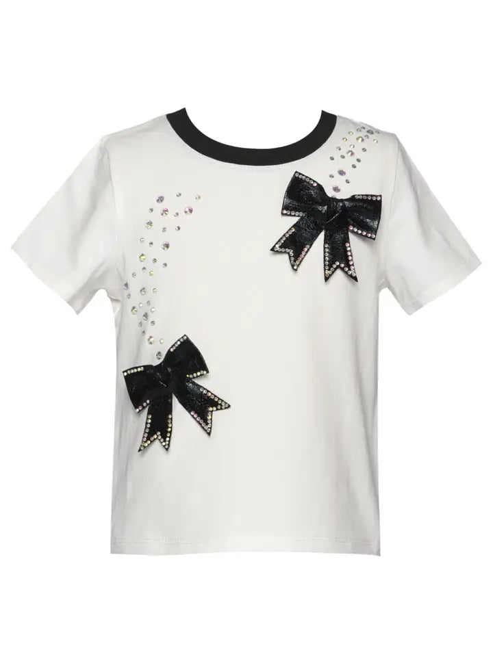 White Top w/Faux Leather Bow Detail