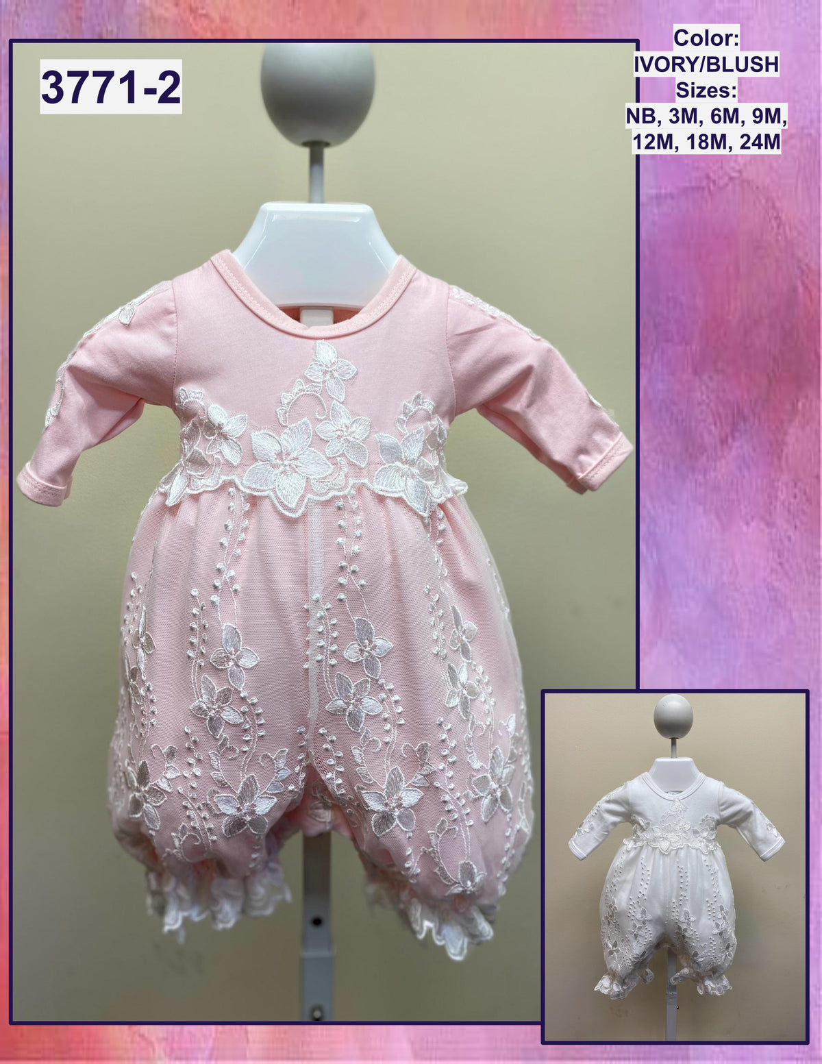 #3771-2- Ivory 1 Pc. w/Lace Embroidery Flower Overlay