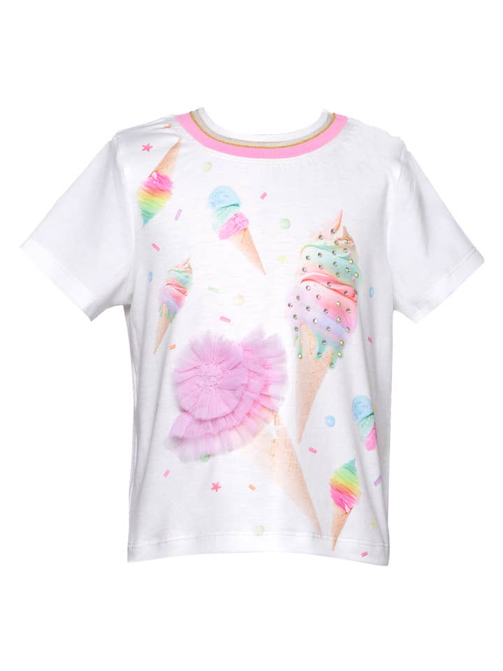 White Multi Ice Cream Graphic Top w/Rhinestones