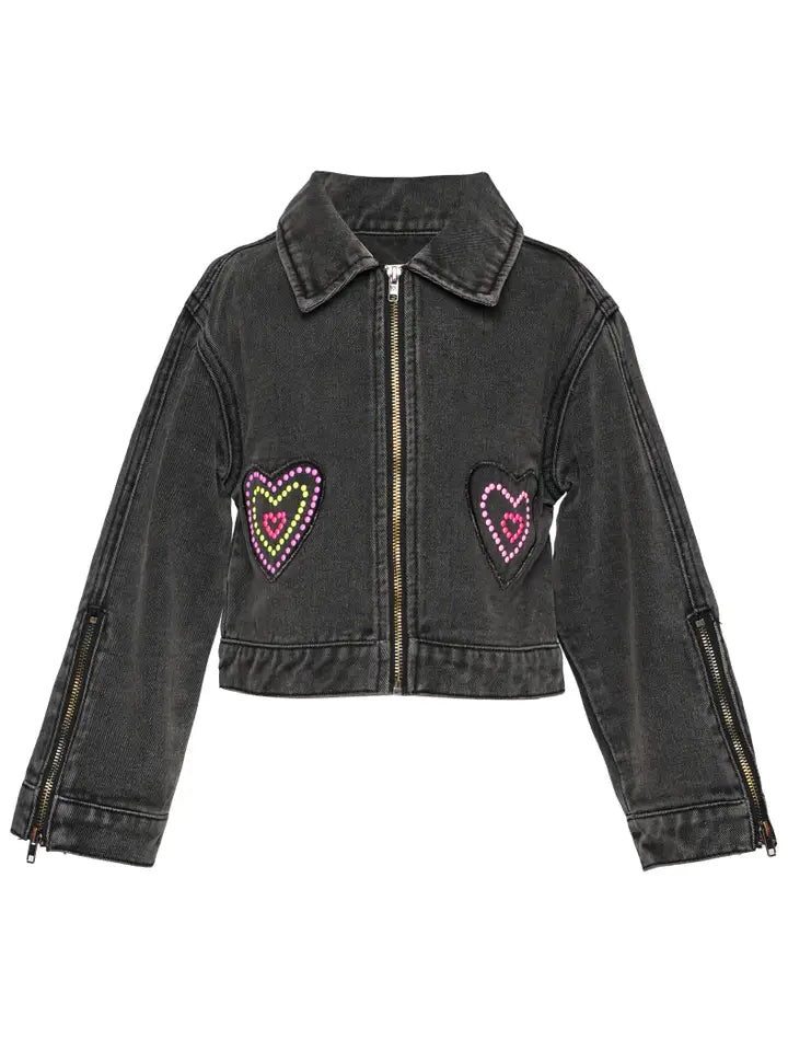 Black Denim Jacket w/Heart Details