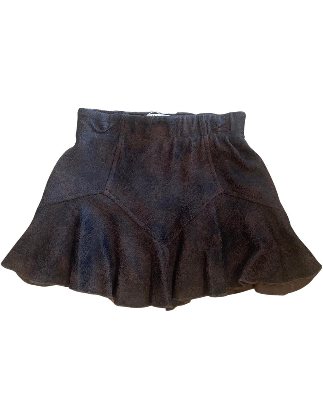 FAUX SUEDE FLARE HEM SKIRT - BROWN
