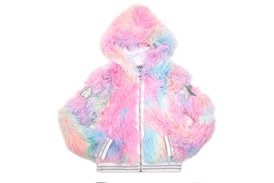 Pastel Tie Dye Shag Jacket w/Star
