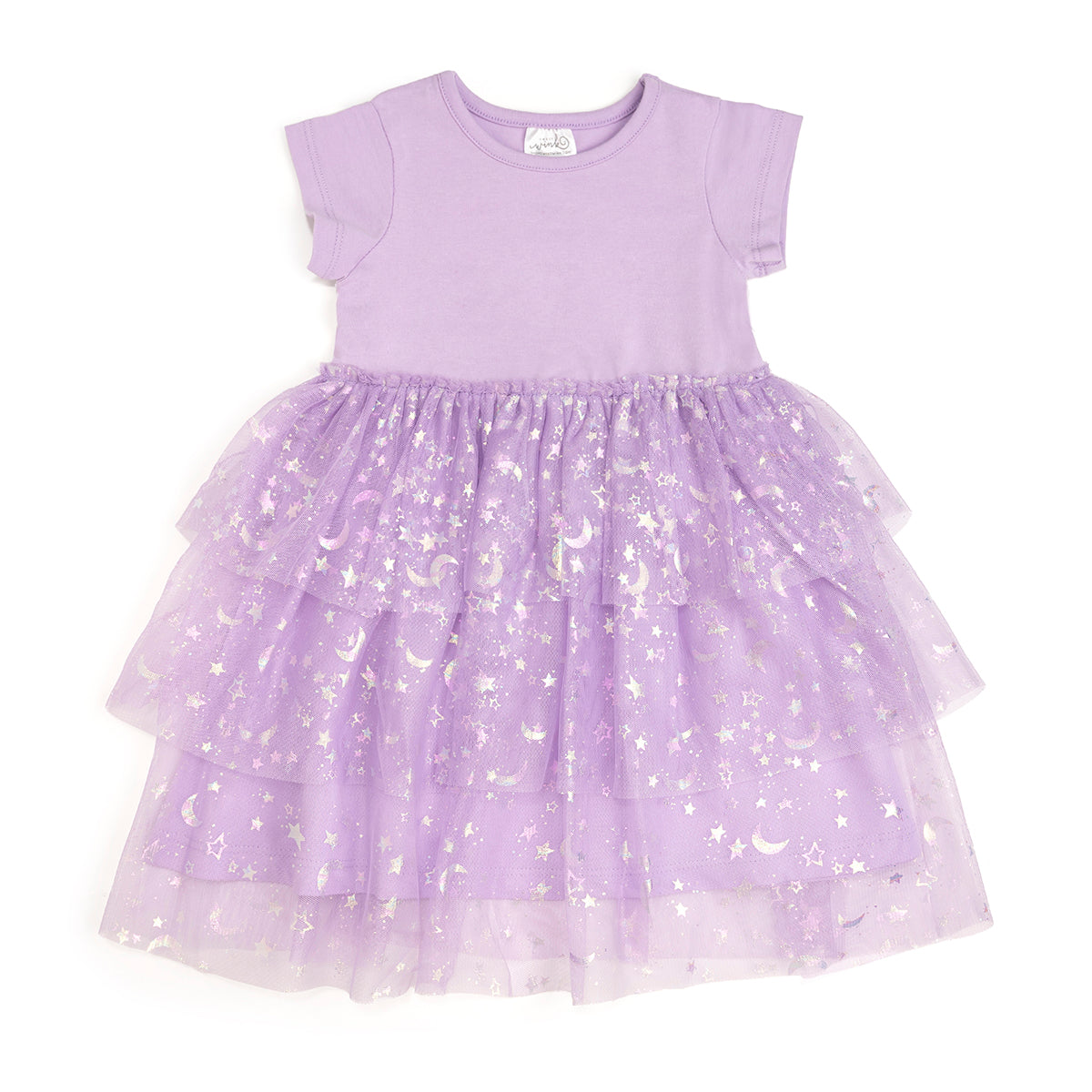 Lilac Star and Moon Halloween Short Sleeve Tutu Dress