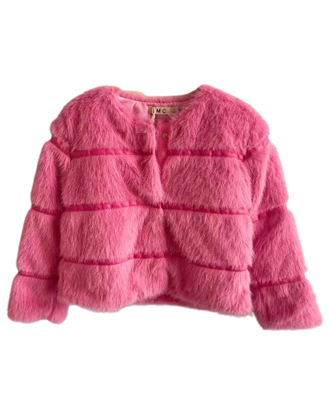 Hot Pink Faux Fur Jacket w/Pink Leather Stripes