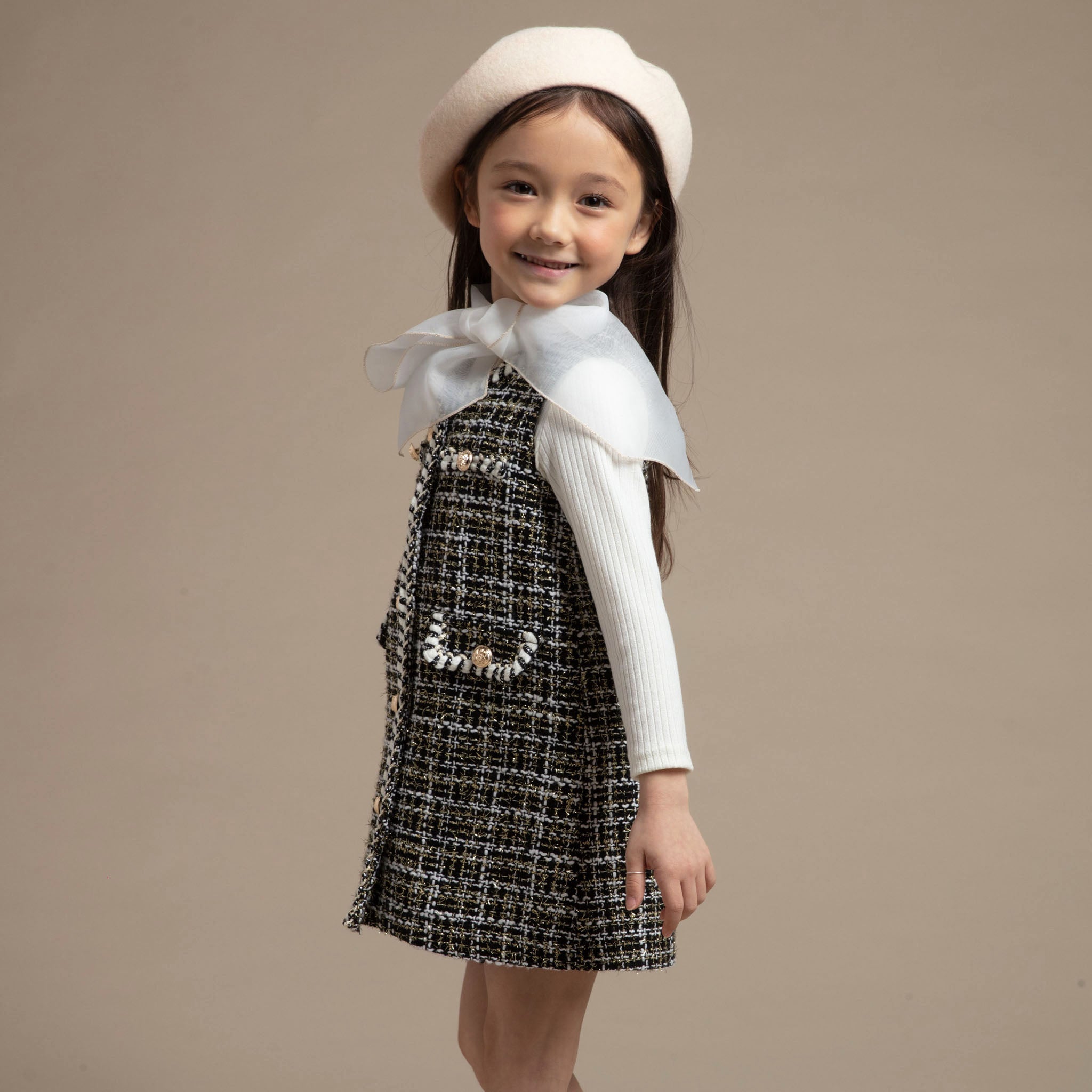 ADORABLE BACK RIBBON TWEED DRESS ブラック ADORABLE BACK RIBBON TWEED DRESS