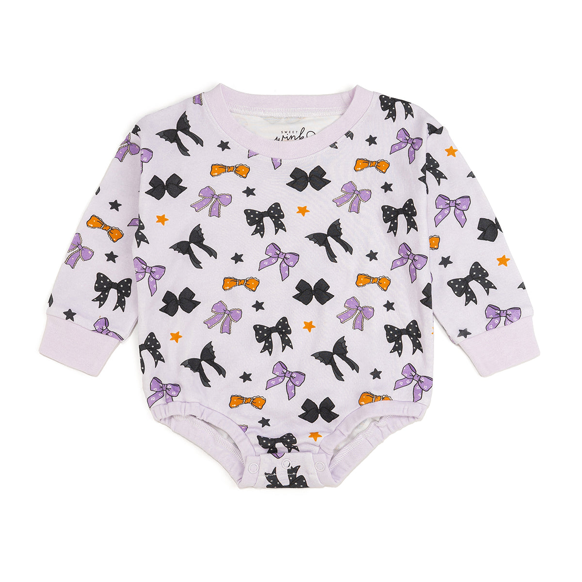 Spooky Bows Halloween Long Sleeve Romper - Lavender