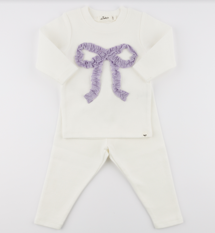Ruffle Bow Lavender Sparkle 2pc. Set BR-Cream