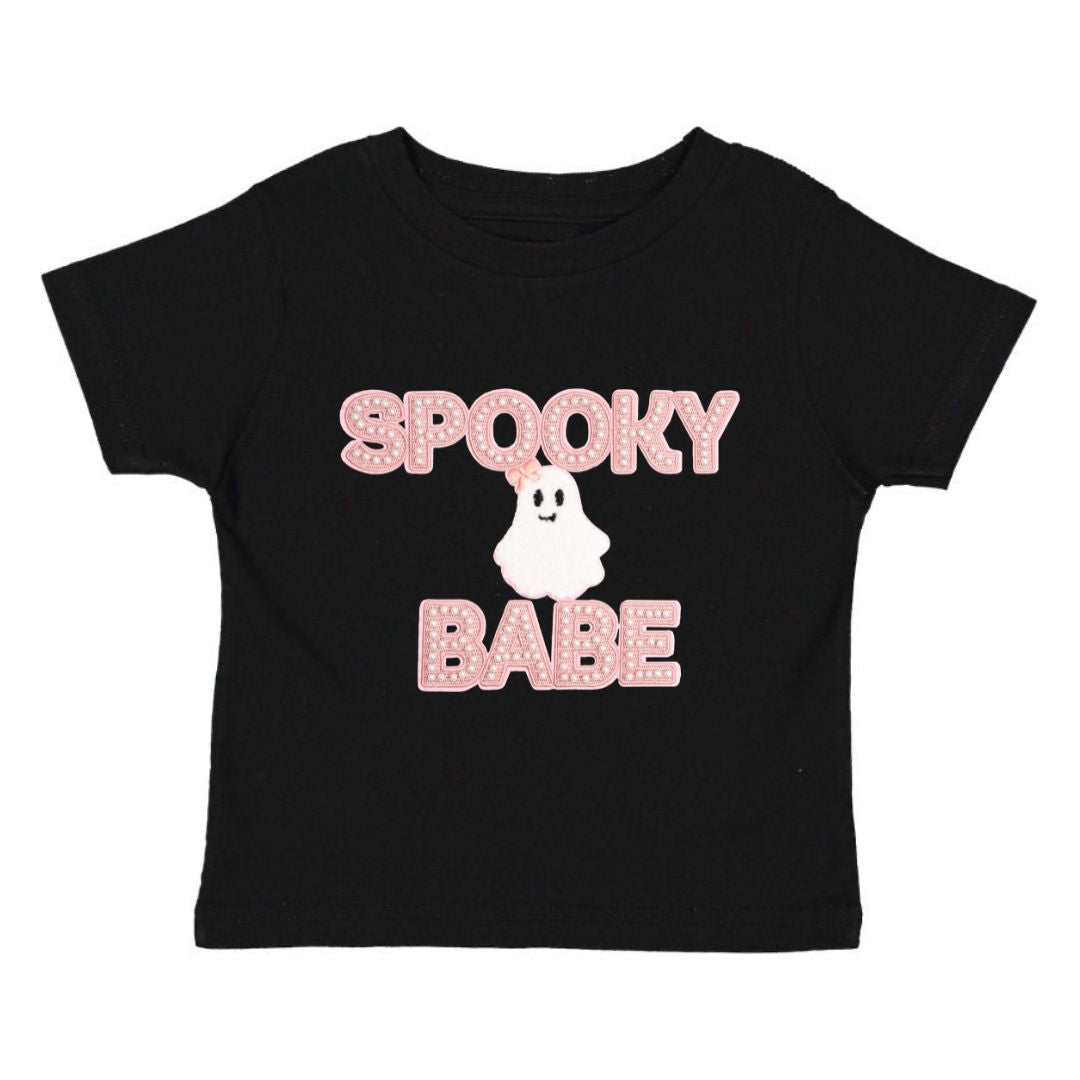 Spooky Babe Patch Halloween Short Sleeve T-Shirt - Black