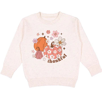 Thankful Pumpkin Daisy Thanksgiving Sweatshirt- Natural