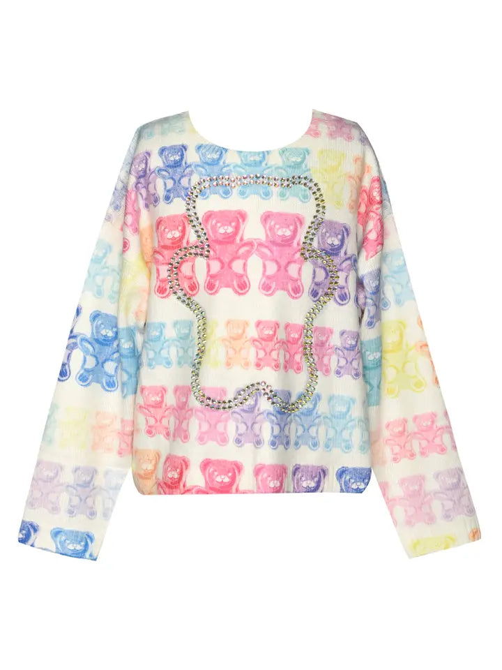 Gummy Bear All Over Print Sweater w/Rhinestones