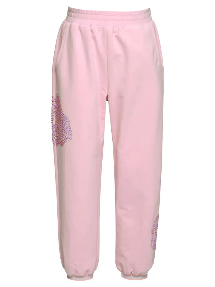RHINESTONE ROSE JOGGER PANTS - PINK