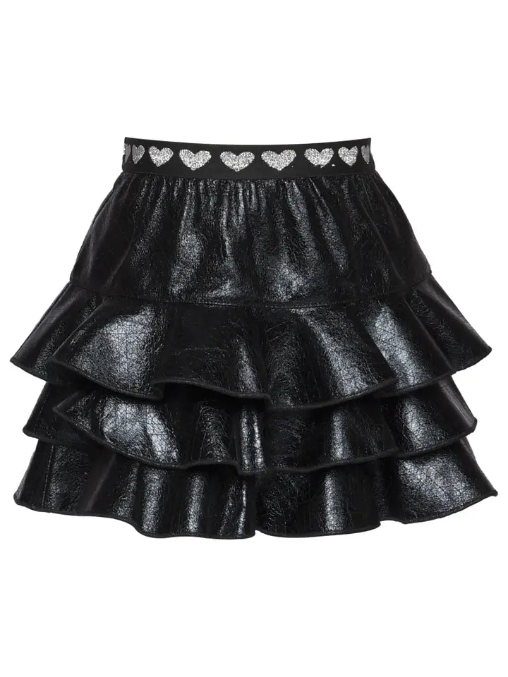 Black Faux Leather Ruffle Tiered Skirt