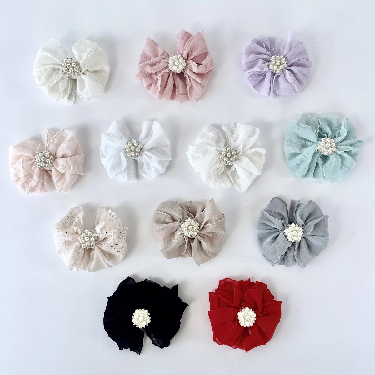 Blush Gold Shimmer Ruffle Clippy Bow w/Pearl