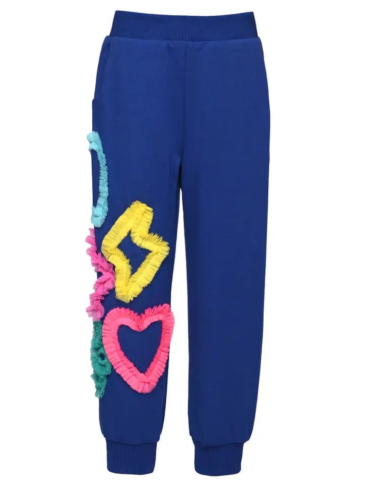 JOGGER W/ MESH HEART, STAR, FLOWER DETAIL - BLUE MULTI