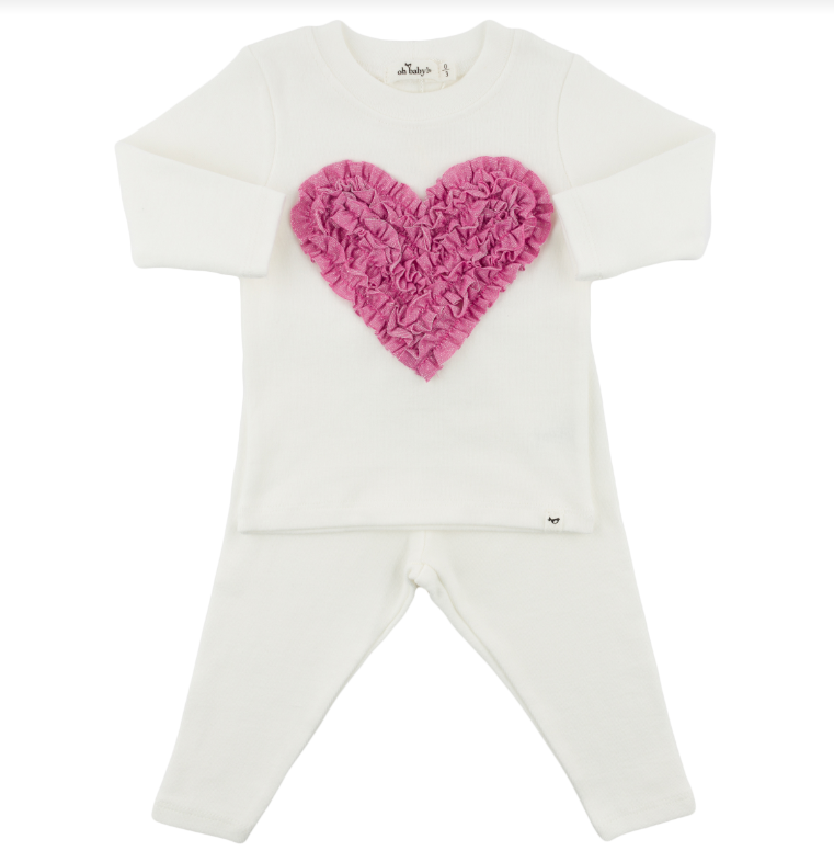 Ruffle Heart Bright Pink Sparkle 2pc. Set BR-Cream