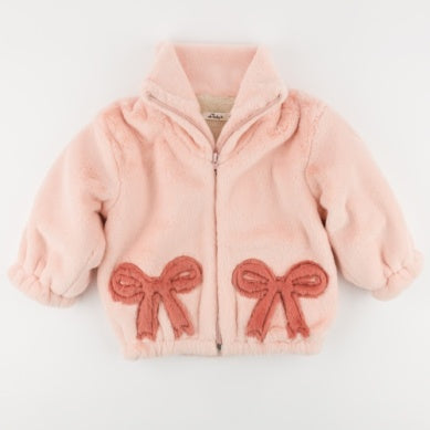 Coquette Bows Faux Fur Tahoe Jacket-Light Pink