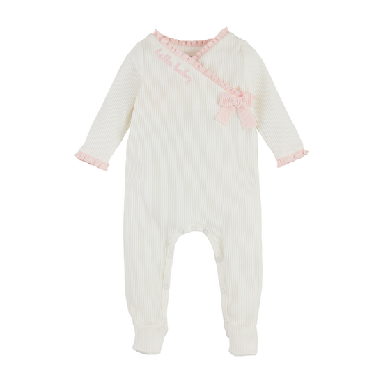 Hello Baby White w/Pink Ruffle Chainstich Sleeper