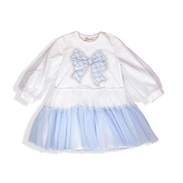 Blue/White Bowtie Mesh Layer Dress