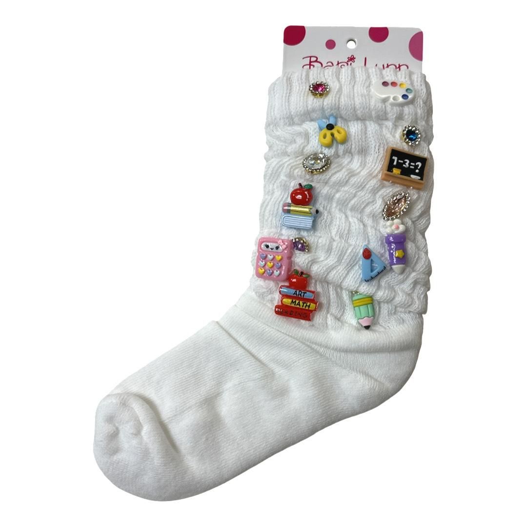 Back To School Charm White Socks