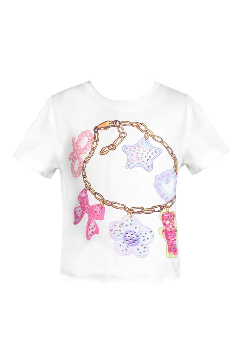 White Charm Bracelet Print Top