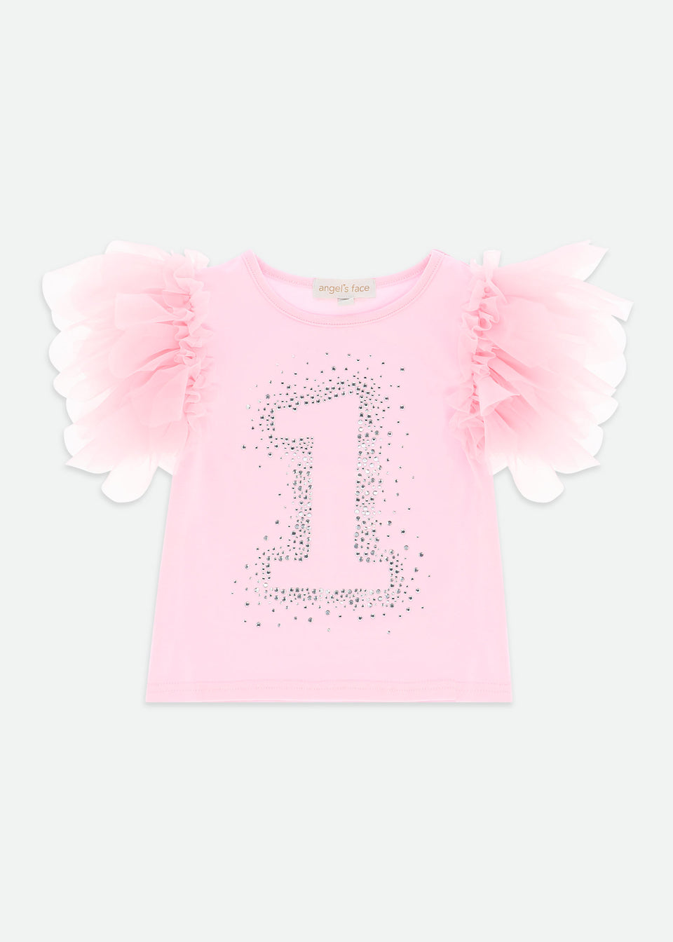 Fairy Pink Girls Numbers T-Shirt w/Tulle Sleeve