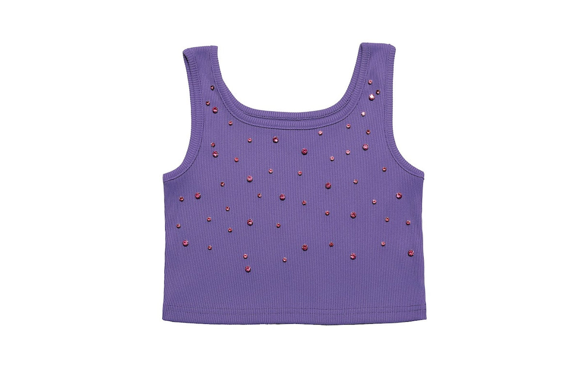 Purple Crop Top w/Pink Stones