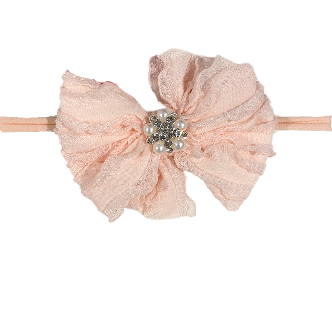 Ballet Pink Pearl & Rhinestone Mini Ruffle Headband