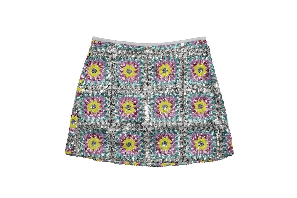 Silver Sequin Patch Skort