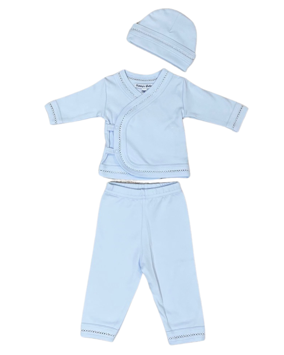 Blue Three Piece Set with White & Blue Trim