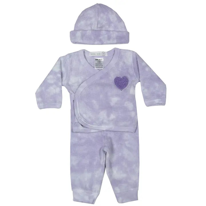 HEART TIE DYE 3 PC SET- LILAC