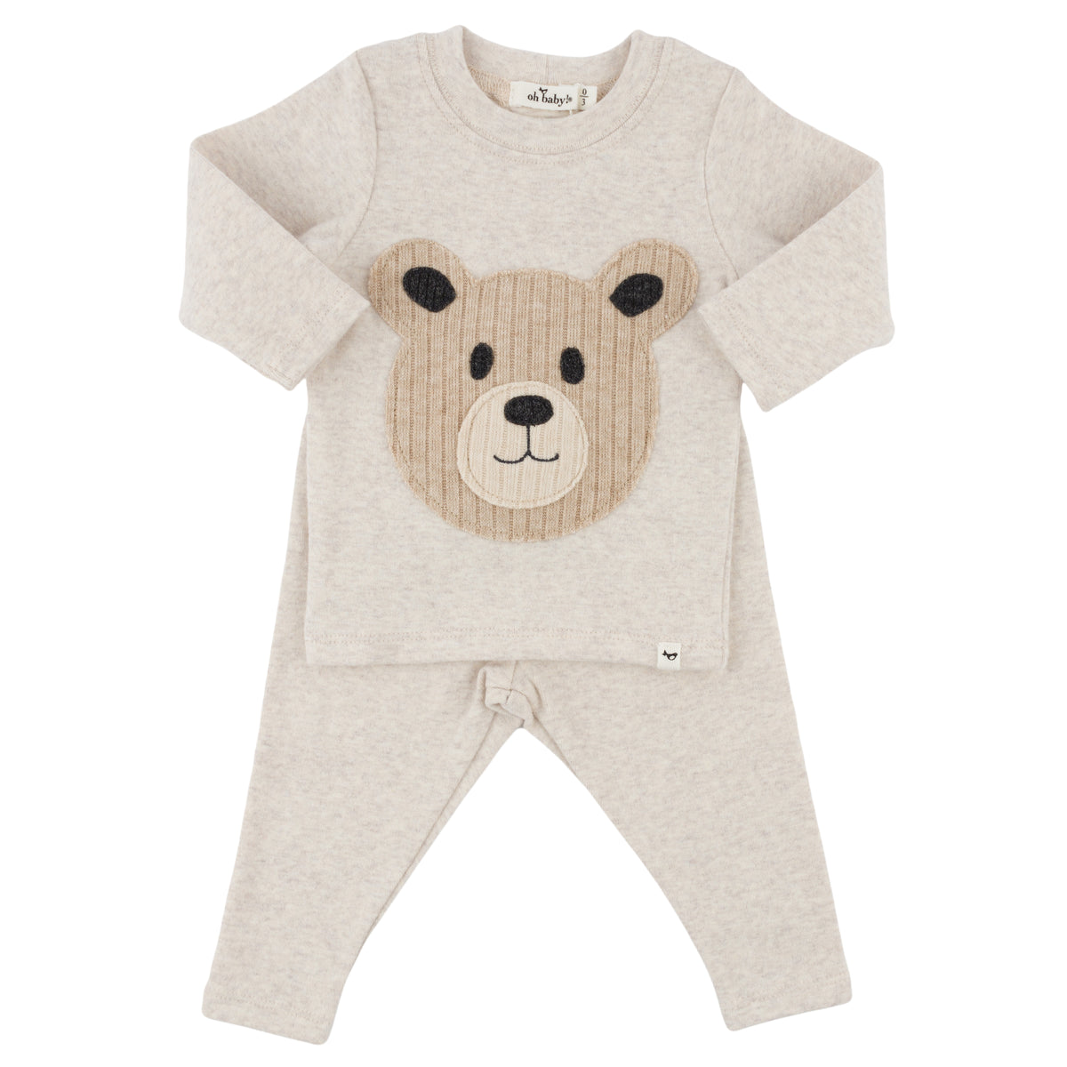 Teddy Bear Face Applique L/S 2pc.Set- Malt