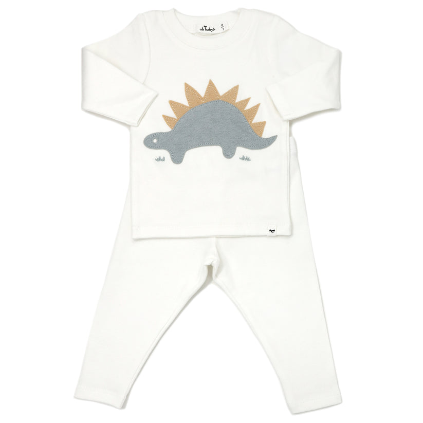 Mist Stegosaurus Appl L/S 2pc Set-Cream