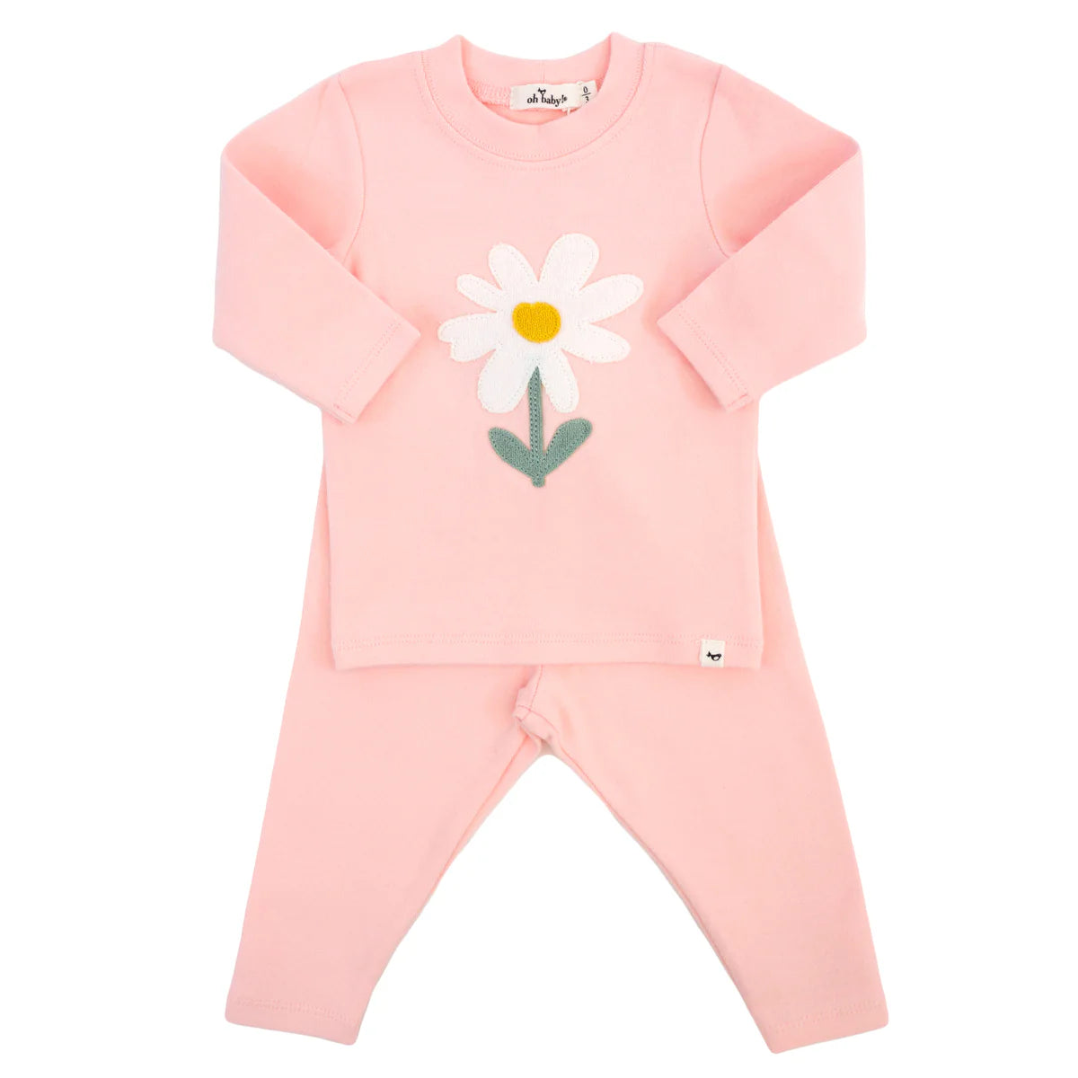 Pink Daisy Applique Long Sleeve Two Piece Set