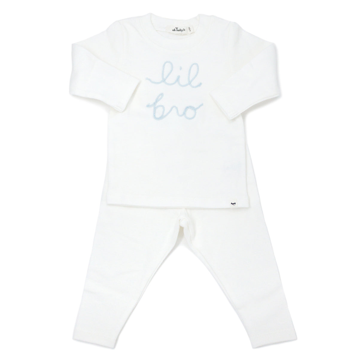 "Lil Bro" Sky Blue Embroidered 2 Pc Set (Cream)