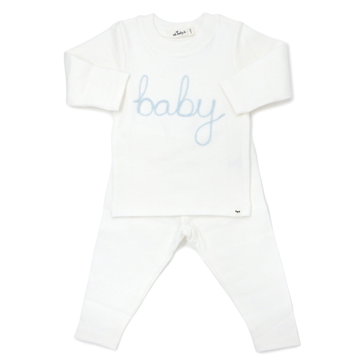 "Baby" Sky Blue Embroidered 2Pc Set (Cream)