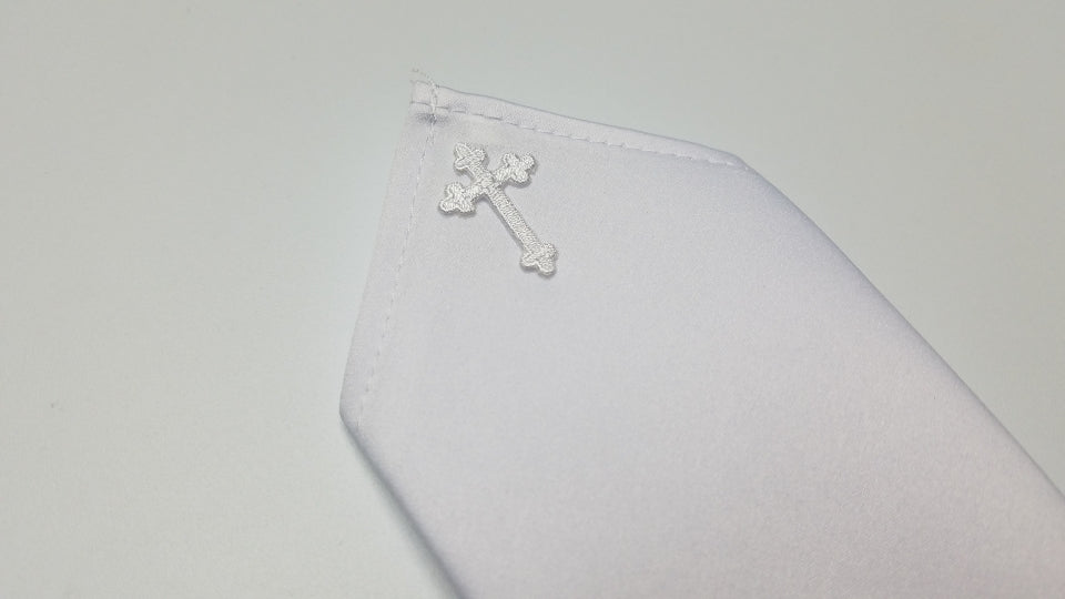 White Satin Pocket Square w/Cross