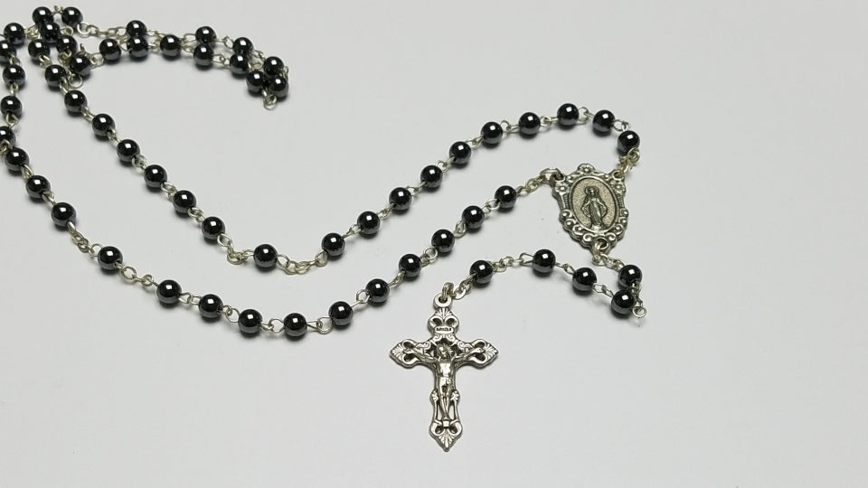 Hematite Bead Rosary w/Locket