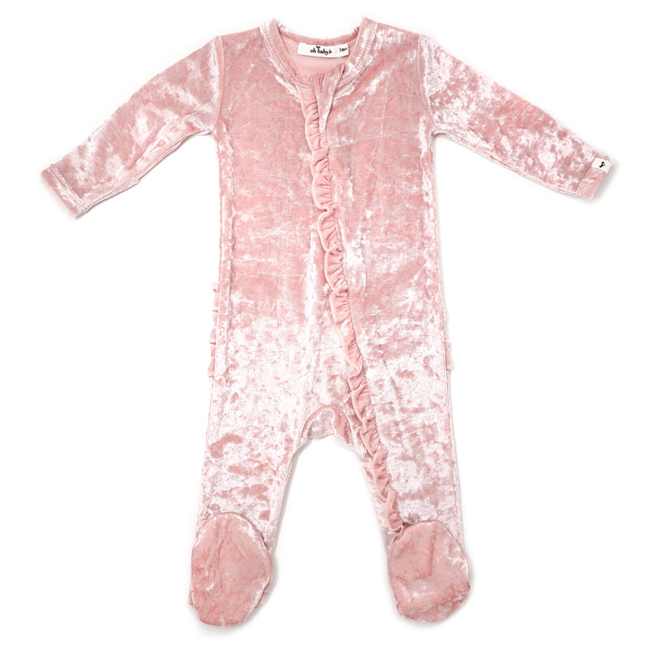 2-Way Zip Velvet Footie-Pale Pink