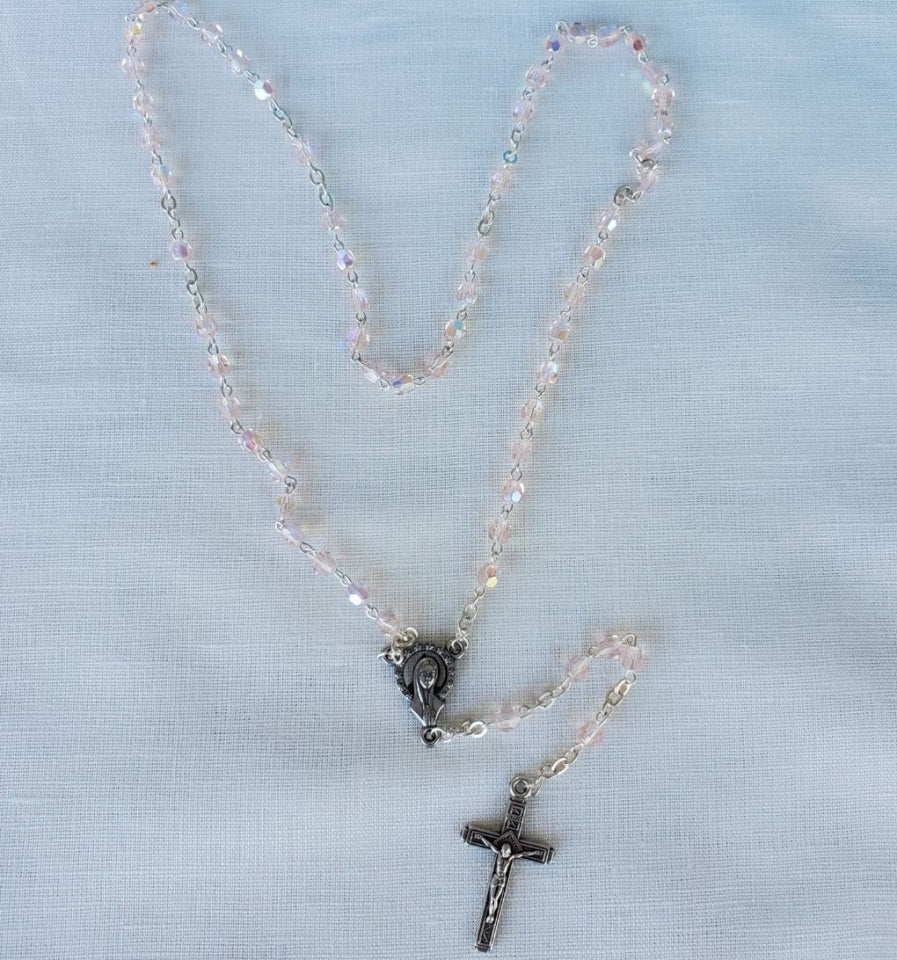 Rose Pink 6mm Crystal Rosary- Gift Boxed w/Pouch & Poem