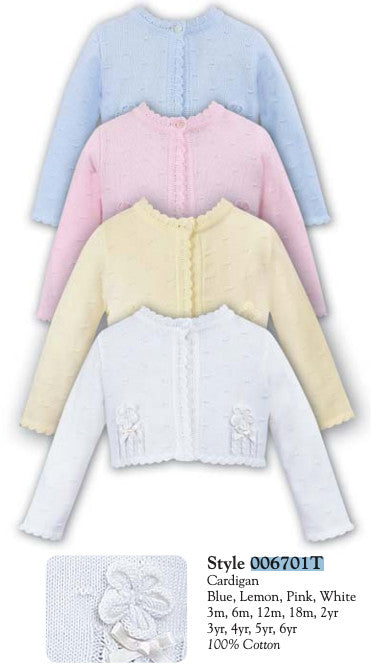 Pink Cardigan w Flower Details - 100% Cotton