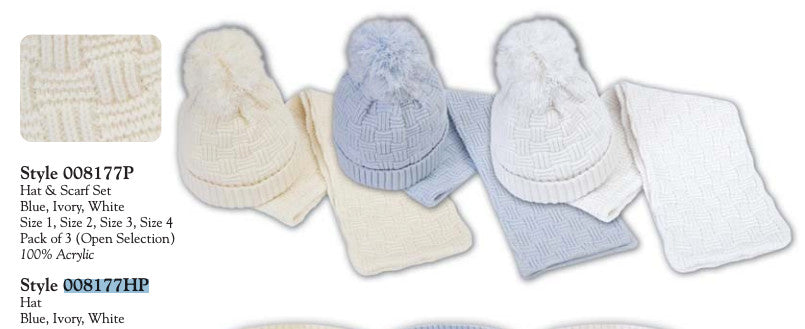 Knitted Hat w Faux Fur Pom - Blue