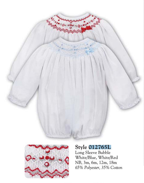 Long Sleeved White Bubble & Blue Threaded Detailed Collar
