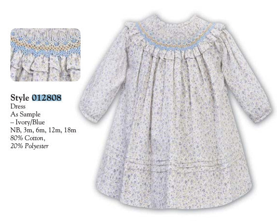 Blue and Ivory Floral Smock Dress
