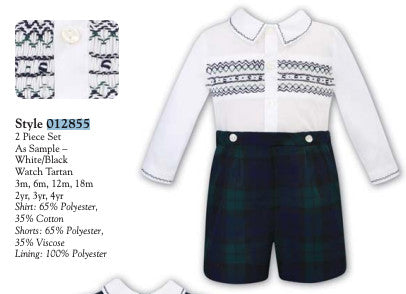 2 Piece Set -White/Black Watch Tartan and plaid shorts